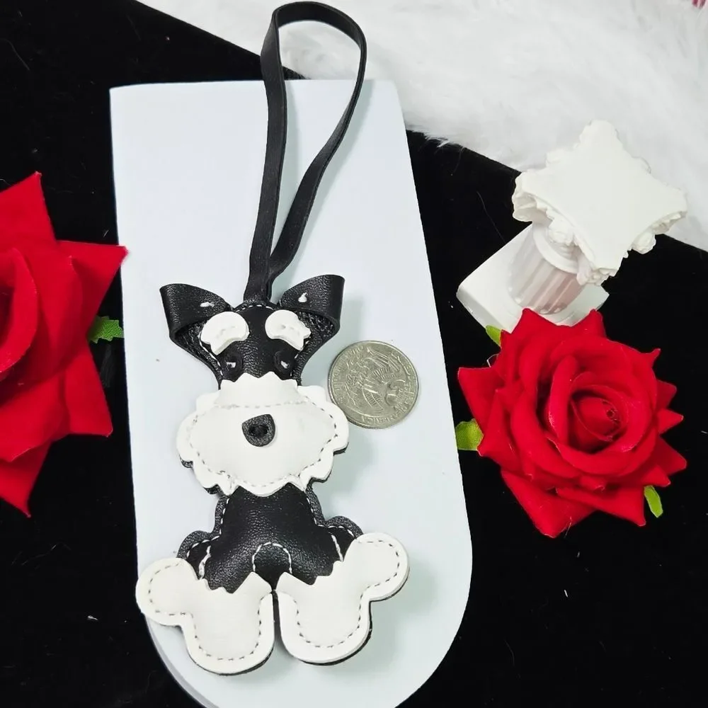 Schnauzer Dog Keychain Puffy Puppy Bag Charm Faux Leather Lanyard Strap Dog Mom